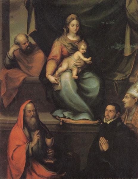 Prado, Blas del The Holy Family,with SS.Ildefonsus and john the Evangelist,and the Master Alonso de Villegas Sweden oil painting art